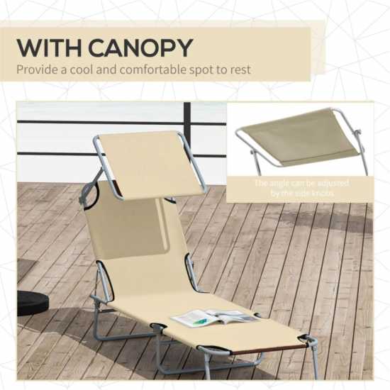 Outsunny Outdoor Foldable 4 Level Sun Lounger Beige Градина