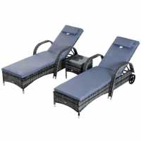 Outsunny 3 Pieces Rattan Sun Loungers Grey Градина