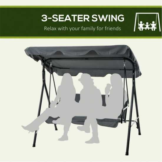 Outsunny 3 Seater Canopy Swing Chair Grey Градина