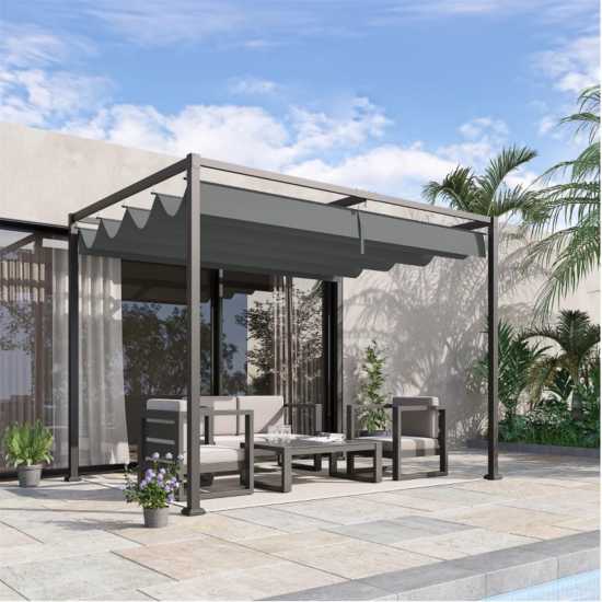 Outsunny 3X2M Metal Pergola With Retractable Roof Grey - Градина