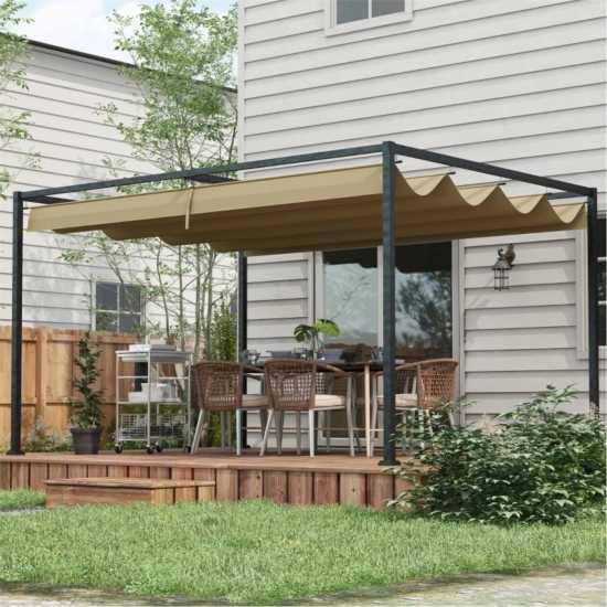Outsunny 3X2M Metal Pergola With Retractable Roof Beige Градина