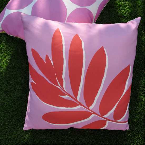Fusion Leaf Print Indoor Outdoor Filled Cushion Pink Градина