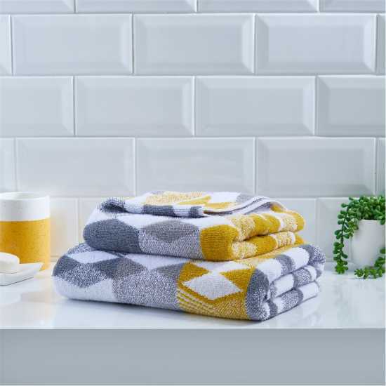 Fusion Hexagon Jacquard Hand And Bath Towels Grey Хавлиени кърпи