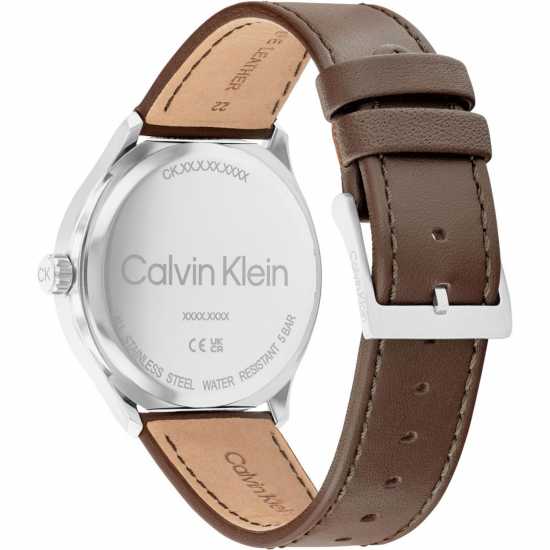 Men's Calvin Klein Brown Leather Strap Watch  Бижутерия