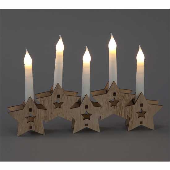 Wooden Star Candlebridge With Warm White Leds  Коледна украса