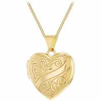 9ct Gold Engraved Heart Locket On Curb Chain 18'  Бижутерия