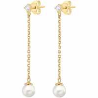 9Ct Gold Cz And Pearls Chain Drop Stud Earrings  Бижутерия