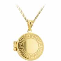 9ct Gold Greek Engraved Locket On Curb Chain 18'