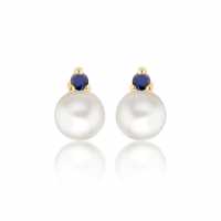 9Ct Gold Fresh Water Pearl And Blue Cz Studs