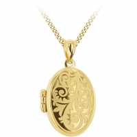 9ct Gold Floral Engraved Locket On Curb Chain 18'
