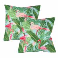 Outdoor Pair Of  Flamingo Leaf Scatter Cushions