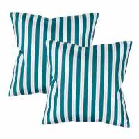 Outdoor Pair Of  Teal Striped Scatter Cushions