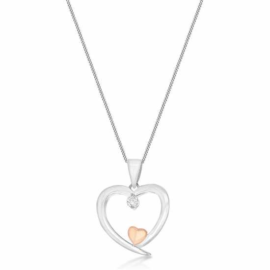 Silver 2-Tone Double-Heart Necklace  - Бижутерия