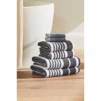 6 Piece Stripe Silver Towel Bale Charcoal Хавлиени кърпи