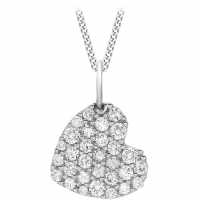 9Ct White Gold Cz Heart Necklace