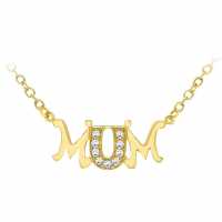 9ct Gold Cz 'mum' Belcher Chain Necklace