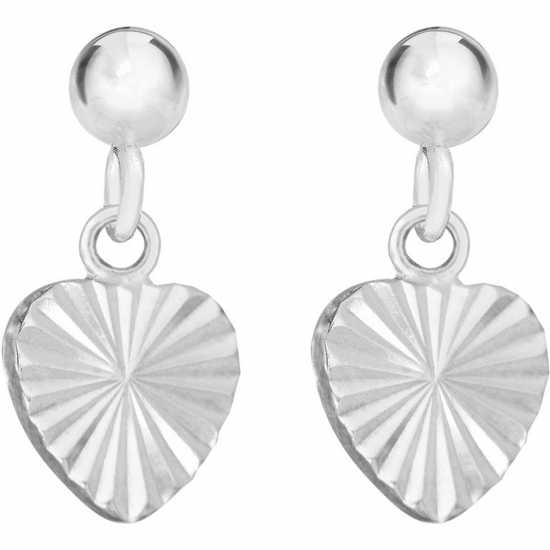 Sterling Silver Diamond Cut Heart Drop Earrings  Подаръци и играчки