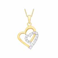 9Ct Gold Double Heart Cz Necklace