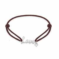 Sterling Silver Brown Cord 'love' Charm Bracelet