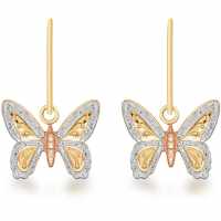 9Ct Gold 3-Colour Butterfly Drop Earrings