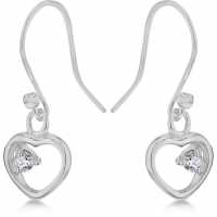 Sterling Silver Cz Open Heart Drop Earrings