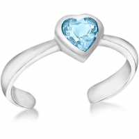Sterling Silver Blue Cz Heart Toe Ring