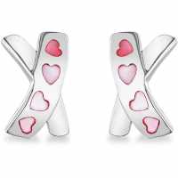 Sterling Silver Mother Of Pearl Heart Kiss Studs