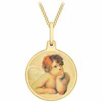 9Ct Gold Round Cherub Necklace  Бижутерия