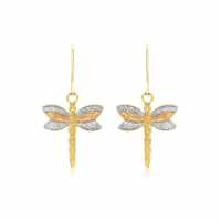 9Ct Gold 3-Colour Dragonfly Drop Earrings