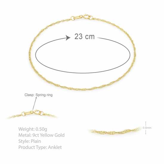 9Ct Gold Twist Curb Chain Anklet  Бижутерия