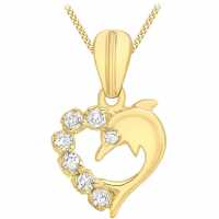 9Ct Gold Cz Dolphin Heart Necklace