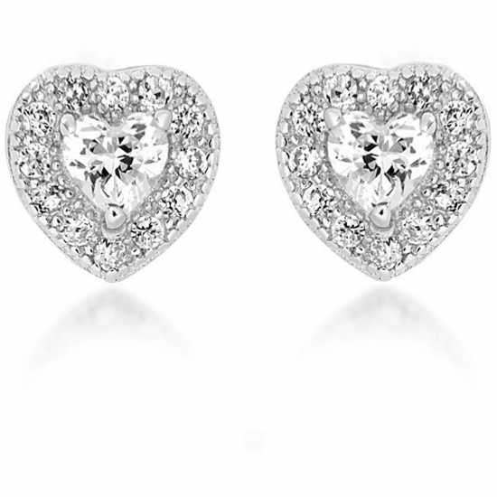 Sterling Silver Cz Heart Earrings  Бижутерия