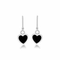 Sterling Silver Black Onyx Heart Drop Earrings