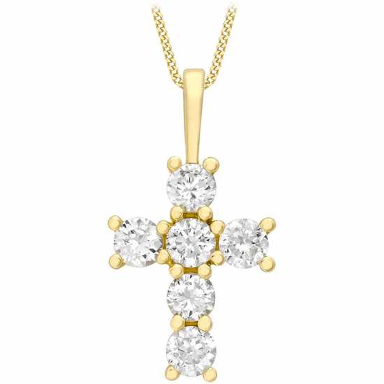 9Ct Gold Cz Cross Necklace  Бижутерия