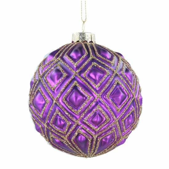 Shiny Purple/gold Glitter Diamonds Glass Bauble  Коледна украса