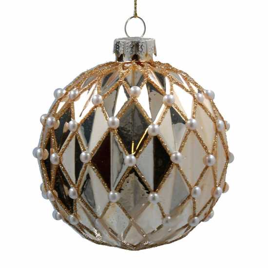 Shiny Gold/pearl Harlequin Glass Bauble  Коледна украса