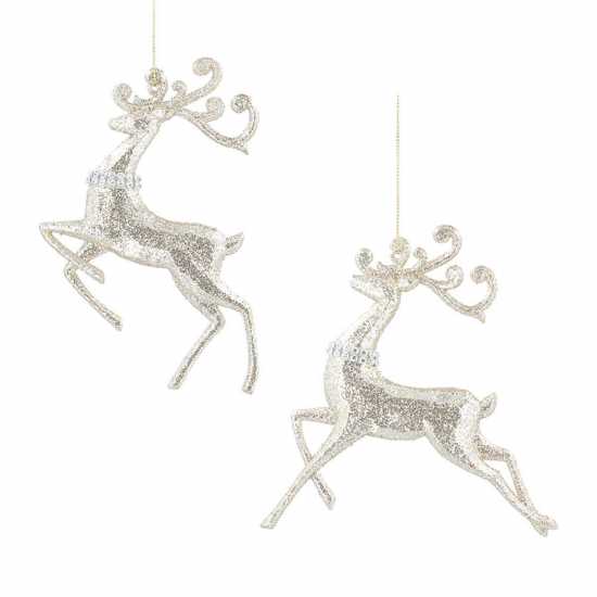 Pale Gold Glitter/diamante Acrylic Reindeer  Коледна украса