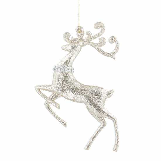 Pale Gold Glitter/diamante Acrylic Reindeer  Коледна украса