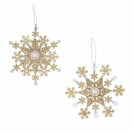 Gold Glitter Metal/pearl Snowflake Decoration  Коледна украса