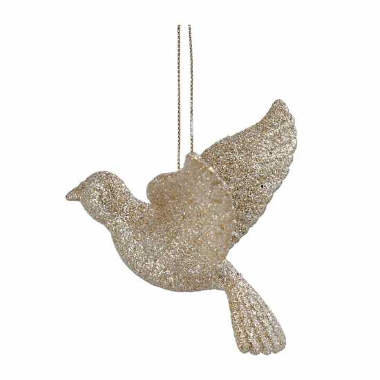 Gold Glitter Flying Dove Decoration  Коледна украса
