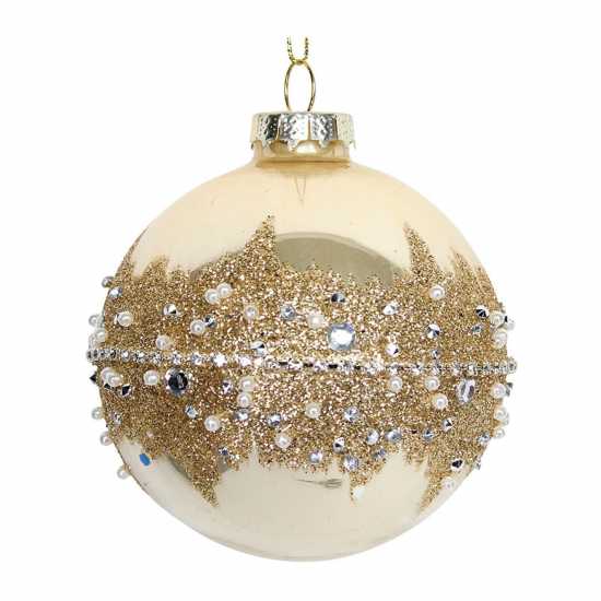 Gold Glass Bauble With Diamante/glitter Band Bauble  Коледна украса