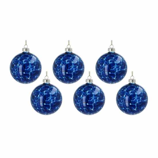 Blue Marbled Glass Bauble  Коледна украса
