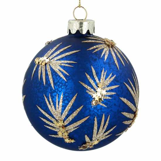 Antique Blue Glass Bauble With Gold Twigs  Коледна украса