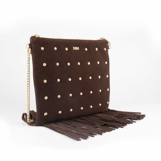 Biba Suede Fringe Studded Pouch  Дамски чанти