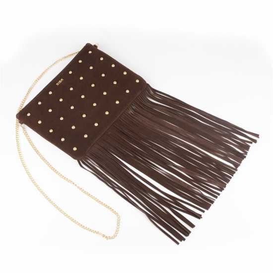 Biba Suede Fringe Studded Pouch  Дамски чанти