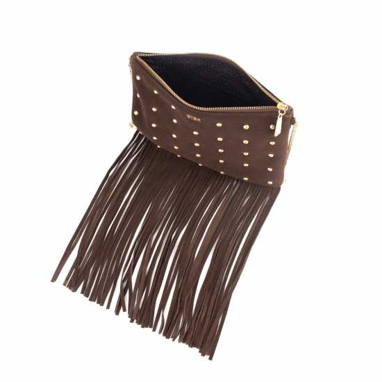 Biba Suede Fringe Studded Pouch  Дамски чанти