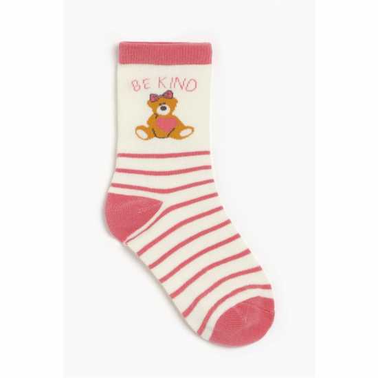 Girls Pack Of 7 Bear Heart Print Socks Pink/white  Детски чорапи