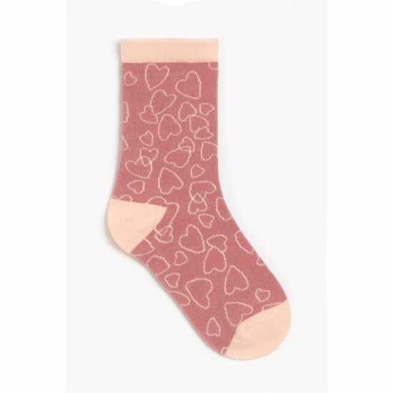 Girls Pack Of 7 Bear Heart Print Socks Pink/white  Детски чорапи