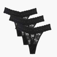 3 Pack Lace Thong Black Дамско бельо