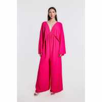 Long Sleeve Hot Pink Jumpsuit  Дамски поли и рокли